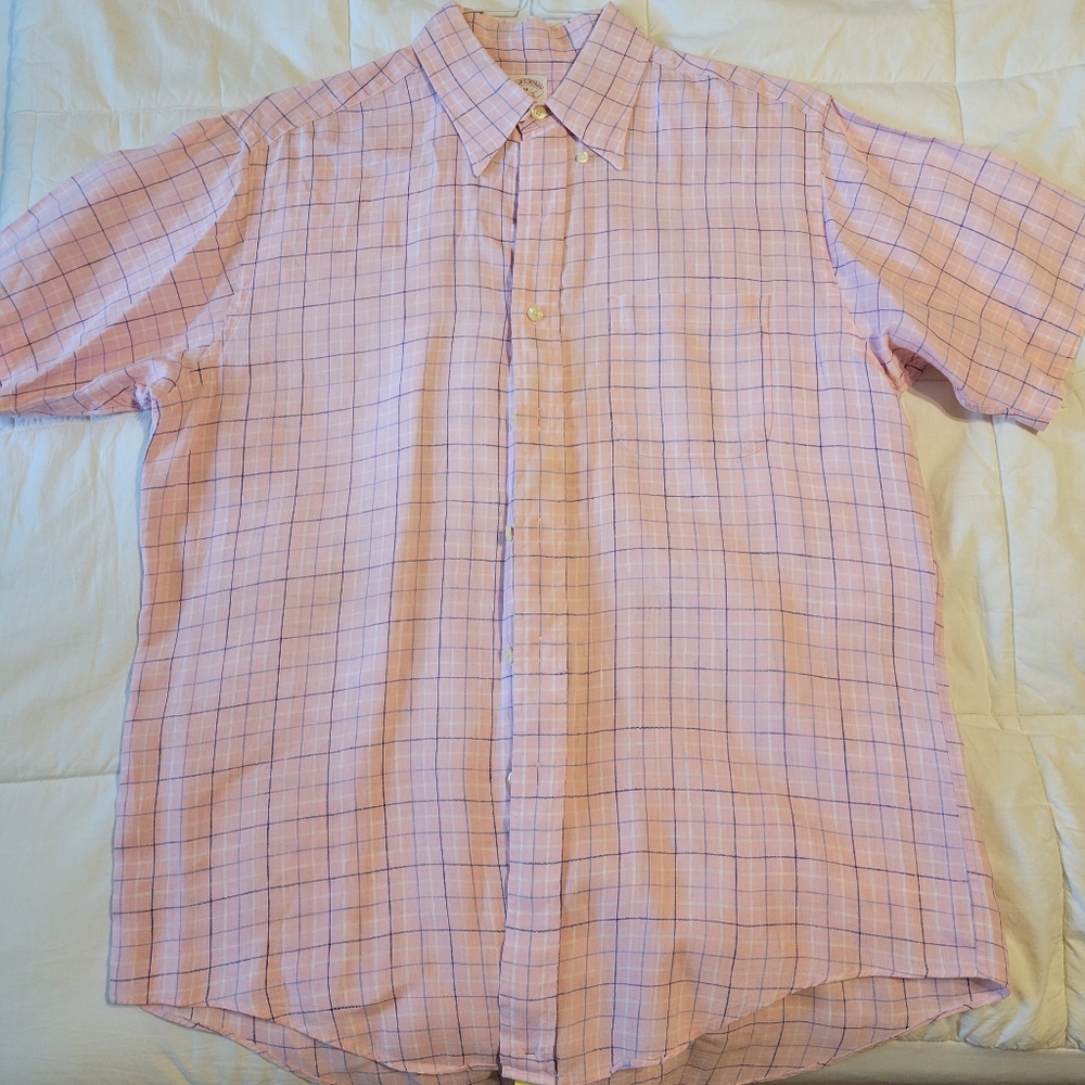 Brook Brothers men's pink & blue short-sleeved button-up shirt size medium - Picture 3 of 14